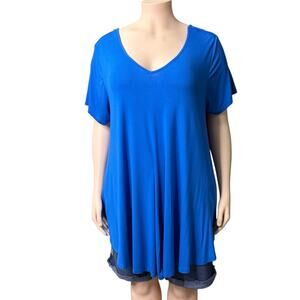 Roaman's V-Neck Short Sleeve Tunic Size 30/32 in Blue